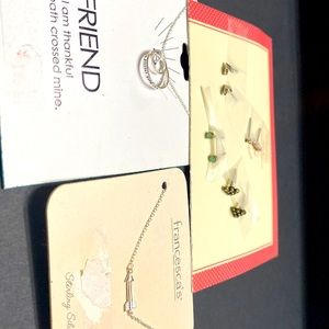 Sterling silver new FRIEND NECKLACE (2) set w/fun earrings(4 small,no backings)